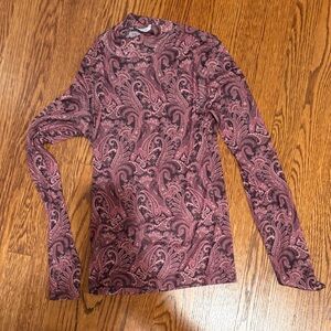 Mango Burgundy Paisley Long Sleeve Top
